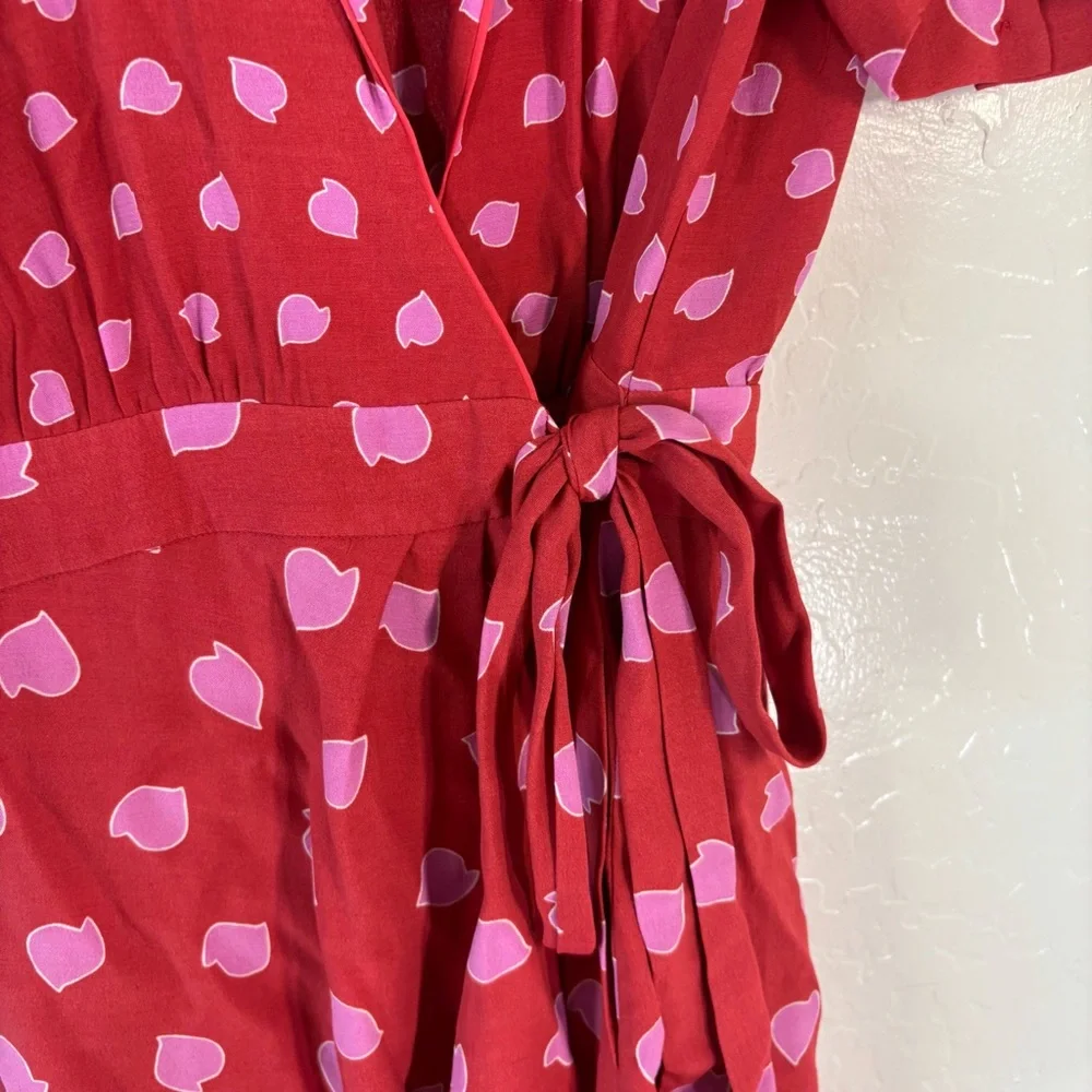 Diane Von Furstenberg Size 2 Candra Wrap Romper Short Sleeve Red Pink Polka Dot - Picture 6 of 10